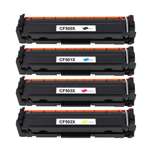 Value Set of 4 Hewlett Packard CF500X Toners: Black / Cyan / Magenta / Yellow (Compatible Toner Cartridges)